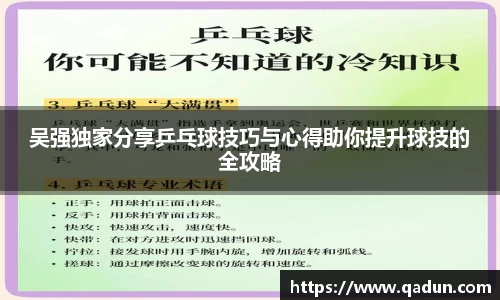 吴强独家分享乒乓球技巧与心得助你提升球技的全攻略