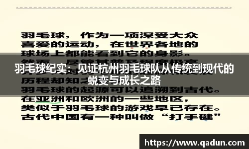 羽毛球纪实：见证杭州羽毛球队从传统到现代的蜕变与成长之路